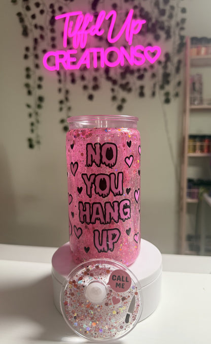 “Call Me” Ghostface Pink Glitter Snow Globe Tumbler (16oz Acrylic)